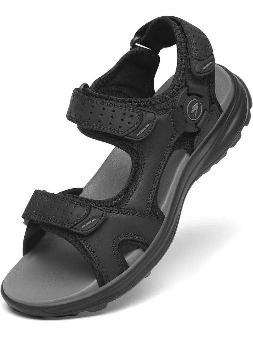 Men's Black Adjustable Strap Open Toe Leather Athletic Sport Hiking Sandal Shoes